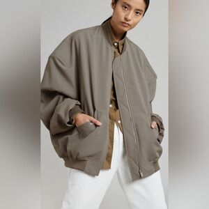 The Frankie Shop Oversized Lumi Bomber Jacket Dark Olive